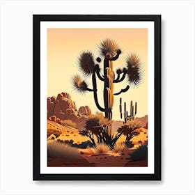 Joshua Trees In Desert Vintage Botanical Line Drawing  (4) Art Print
