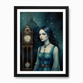 Girl With A Clock Art Print