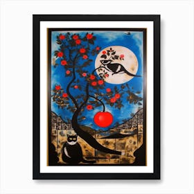 Camellia With A Cat 1 Surreal Joan Miro Style  Art Print