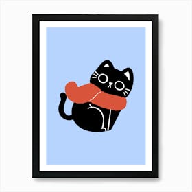 Cat With Scarf cute christmas illustration Art Print