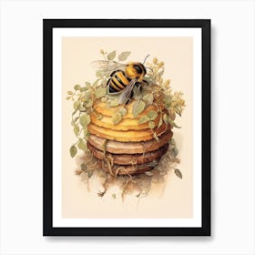 Western Bumble Bee Beehive Watercolour Illustration 2 Art Print