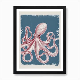 Detailed Octopus On The Ocean Floor Linocut Inspired 3 Art Print