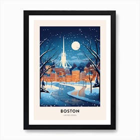 Winter Night  Travel Poster Boston Usa 3 Art Print