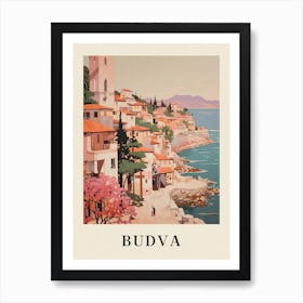Budva Montenegro 2 Vintage Pink Travel Illustration Poster Art Print
