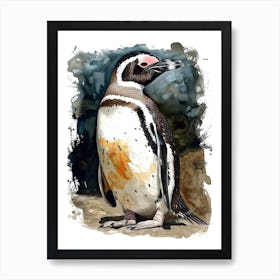 Humboldt Penguin Santiago Island Watercolour Painting 1 Art Print