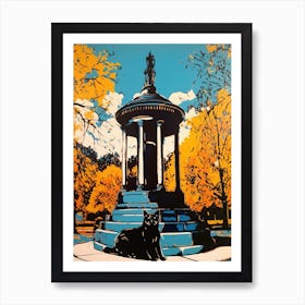 A Painting Of A Cat In Parque Del Retiro, Spain In The Style Of Pop Art 03 Art Print