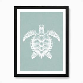 Vintage Sea Turtle Silhouette On Soft Green Linen Texture Art Print