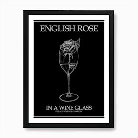 English Rose In A Wine Glass Line Drawing 4 Poster Inverted Art Print