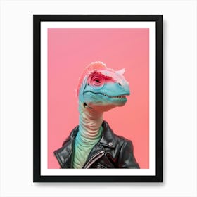 Punky Dinosaur In A Leather Jacket 2 Art Print