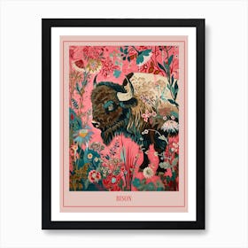 Floral Animal Painting Bison 4 Poster Art Print