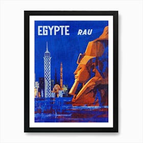 Egypt Pharaoh, Colorful Vintage Travel Poster Art Print