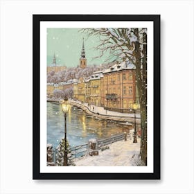 Vintage Winter Illustration Stockholm Sweden 1 Art Print