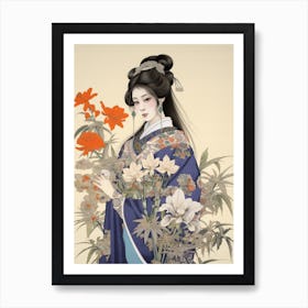 Ayame Japanese Iris 2 Vintage Japanese Botanical And Geisha Art Print