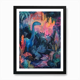 Colourful Tropical Cave Dinosaur Painting Art Print