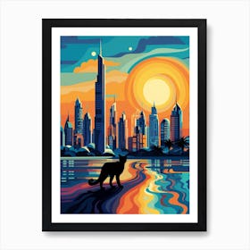 Dubai, United Arab Emirates Skyline With A Cat 1 Art Print