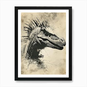 Silk Screen Inspired Spikey Dinosaur Portrait Art Print