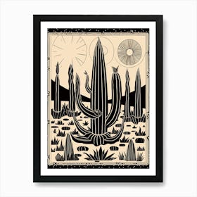 B&W Cactus Illustration Melocactus 3 Art Print