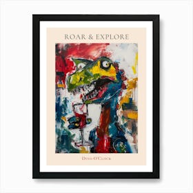 Graffiti Style Dinosaur Drinking Wine 2 Poster Art Print