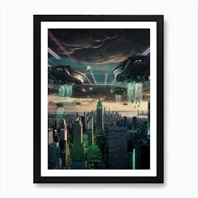 Alien Spaceships In New York City Art Print