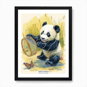 Giant Panda Cub Playing With A Butterfly Net Poster 3 Art Print