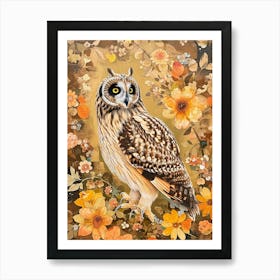 Short Eared Owl Japanese Painting 2 Art Print