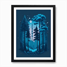 A Fantasy Forest At Night In Blue Theme 54 Art Print