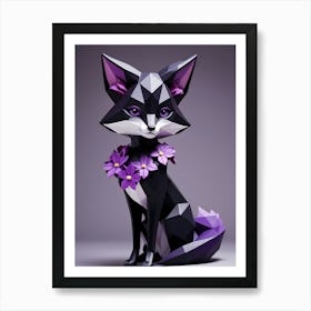 Low Poly Floral Fox Girl, Purple (24) Art Print