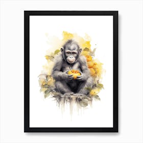 Gorilla Art With Flowers Watercolour Nursery 4 Art Print