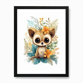 Watercolour Jungle Animal Baby Kinkajou 2 Art Print