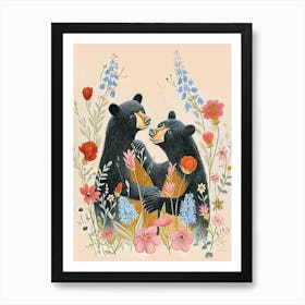 Folksy Floral Animal Drawing Bear 3 Art Print