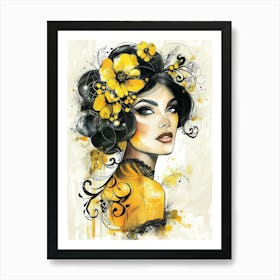 Yellow Flower Girl Art Print