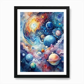 Watercolor Of Planets Art Print