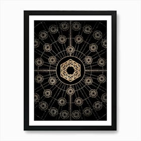 Geometric Glyph Radial Array in Glitter Gold on Black n.0473 Art Print