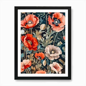 Poppies Inspired By William Morris 6 Art Print