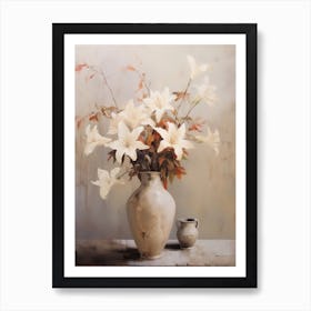 Lily, Autumn Fall Flowers Sitting In A White Vase, Farmhouse Style 1 Art Print