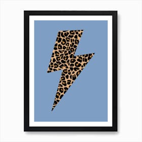 Lightning Bolt Leopard Print on Blue Art Print