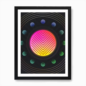 Neon Geometric Glyph in Pink and Yellow Circle Array on Black n.0231 Art Print
