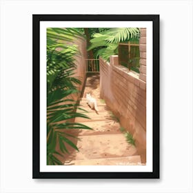 Cat Walking Down A Path Art Print