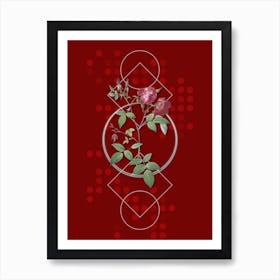 Vintage Velvet China Rose Botanical with Geometric Line Motif and Dot Pattern n.0145 Art Print