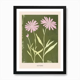 Pink & Green Asters 5 Flower Poster Art Print