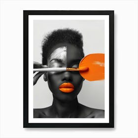 African Woman With Orange Paint Brush Art Print