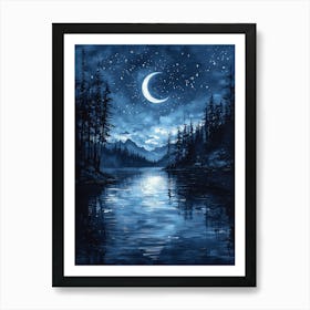 Night In The Forest, Monochrome, Charcoal Art Art Print