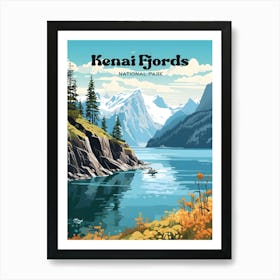 Kenai Fjords National Park Alaska Lakeview Travel Illustration Art Print