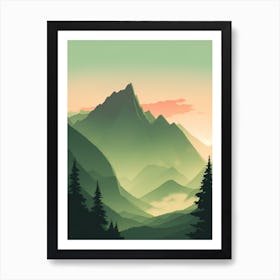 Misty Mountains Vertical Composition In Green Tone 61 Art Print
