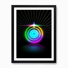 Neon Geometric Glyph in Candy Blue and Pink with Rainbow Sparkle on Black n.0465 Art Print