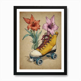 Skateboard And Flowers Art Print