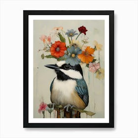 Bird With A Flower Crown Carolina Chickadee 4 Art Print