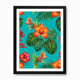 Seamless Pattern With Tropical Flowers Art Print