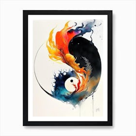 Fire And Water 2 Yin And Yang Japanese Ink Art Print