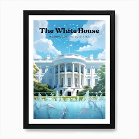 The White House Washington Patriot Modern Travel Illustration Art Print